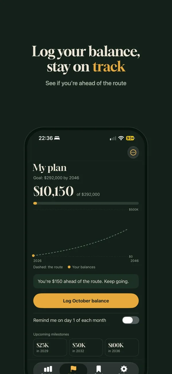 My plan: real balance against the route to the goal