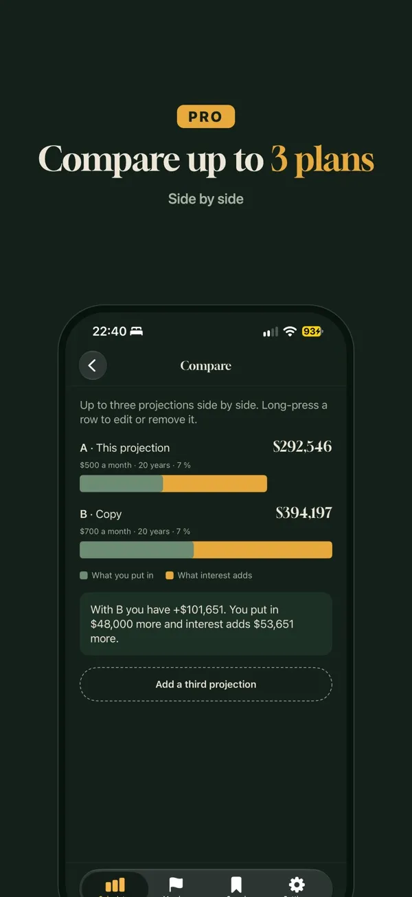 Comparing up to three plans (Pro)