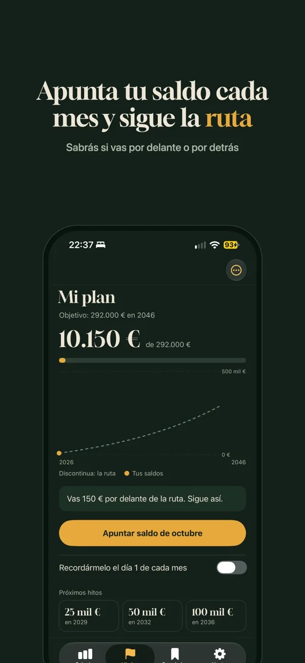 Mi plan: saldo real frente a la ruta hacia el objetivo